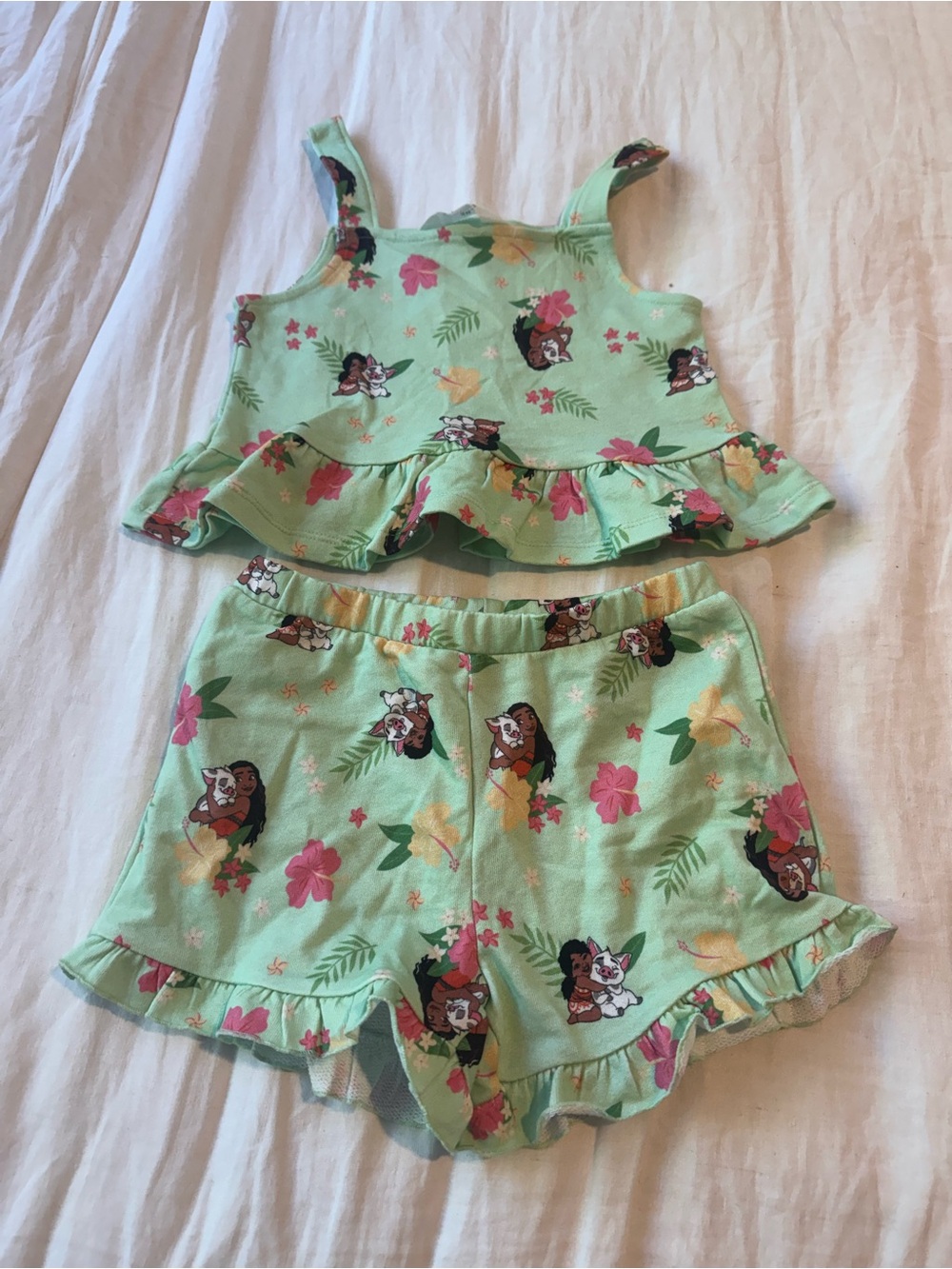 H&M Mint Green Floral & Character Ruffle Tank Top and Shorts Set
